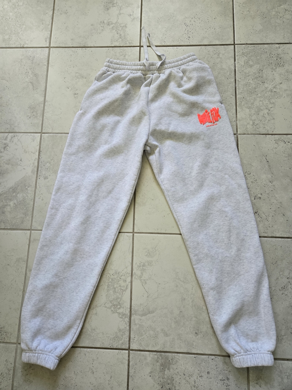 White Fox Light Gray Sweatpants with Neon Accent